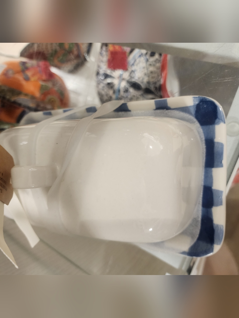 Rae Dunn Ceramic Butter Dish with 'SPREAD' Text - White and Blue - Picture 2 of 2